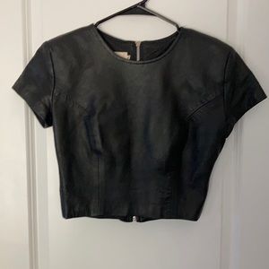 Black Cropped Leather Cache Vintage Top